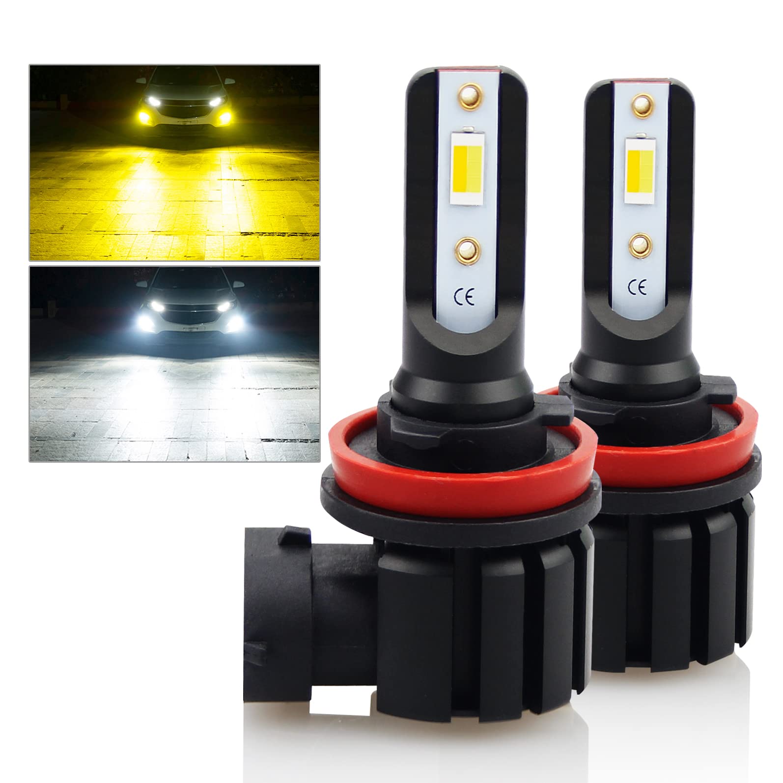D-Lumina H11 H8 H16 Switchback LED Fog Light Bulbs, 8000 Lumens 40W 300% Brightness Dual Color 6000K Xenon White/3000K Golden Yellow, Super Bright LED Fog Light DRL Bulb Upgrade Replacement, Pack of 2